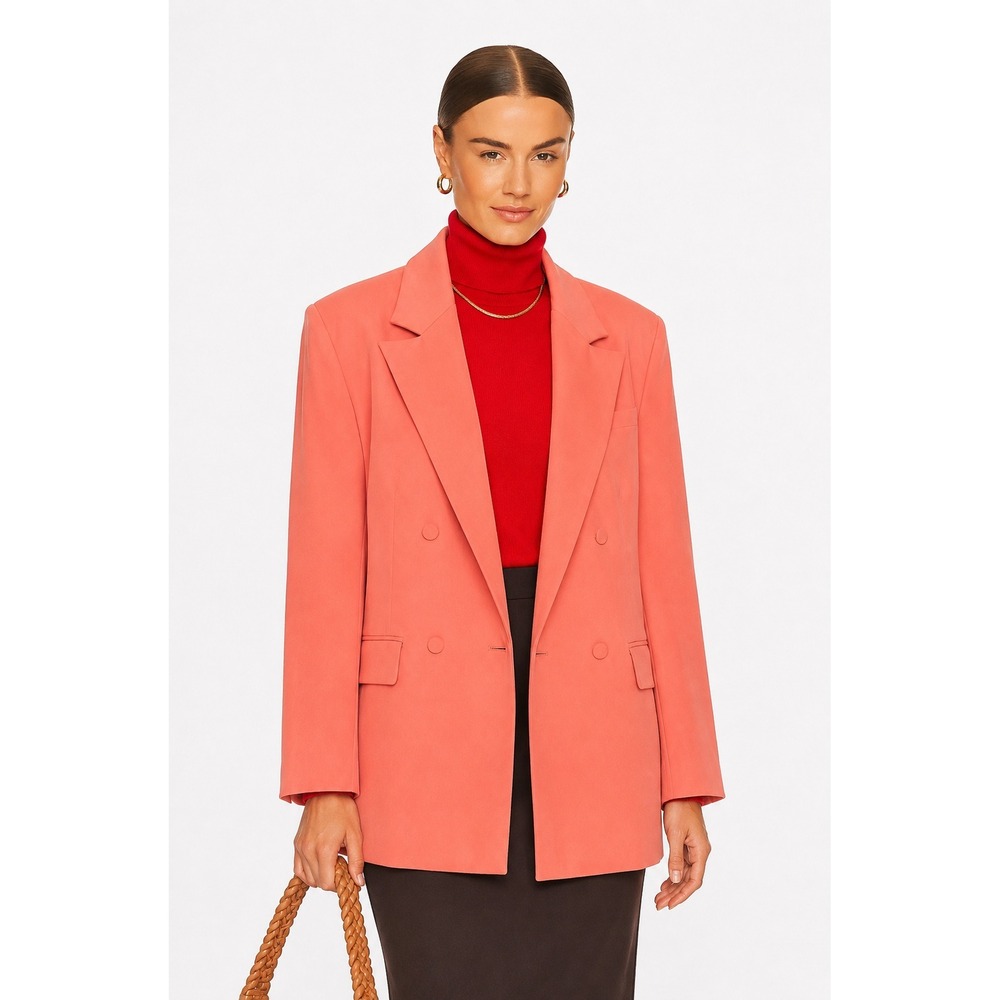 Bardot Coral Double Breasted Blazer Jacket Oversized Boyfriend Size S Minimalist
